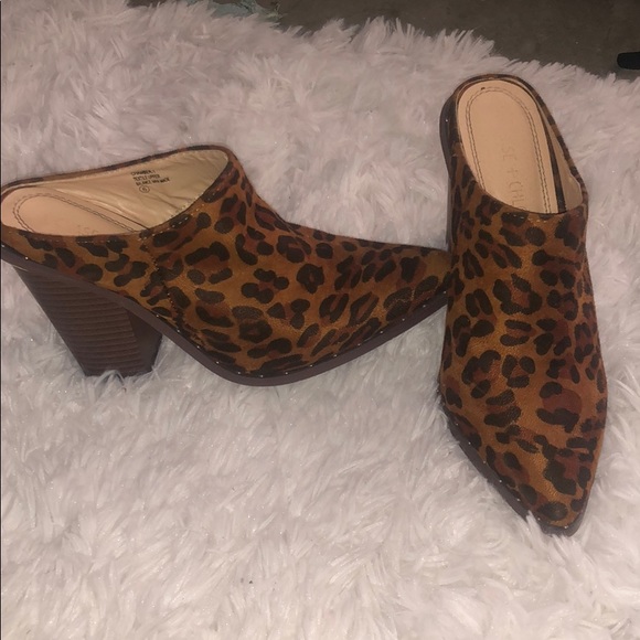 Chase + Chloe Shoes - Leopard print studded mule